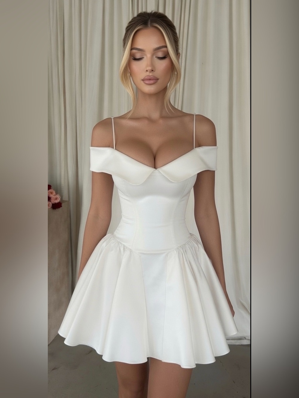 HOUSE OF CB 'Elida'White Twill Off Shoulder Mini Dress/Size XSmall US2-4 $269 - Picture 4 of 14
